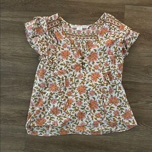 Veronica Beard Floral Blouse - Orange and Pink